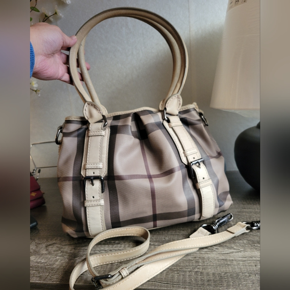 Burberry smoke check coated canvas bag